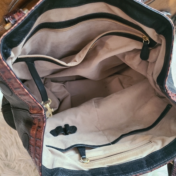 Brahmin Vintage Black & Brown Croc & Tuscan Leather Shoulder Bag - Picture 10 of 16